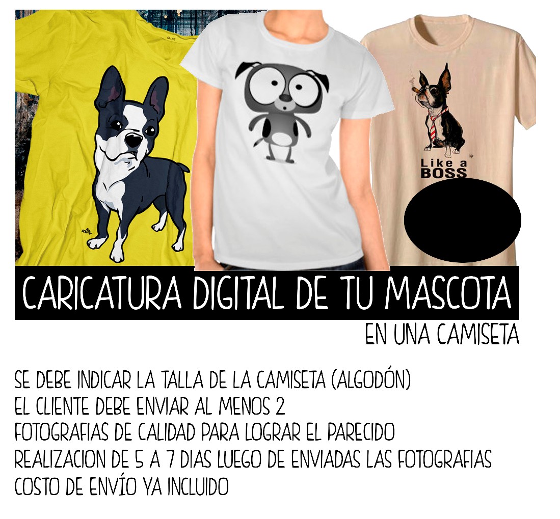 Caricatura Digital de tu mascota en una camiseta