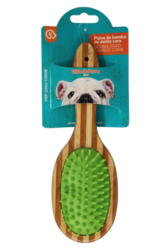 Cepillo Bambú Verde doble cara Vida de Perro (24*7.7*5.3CM)