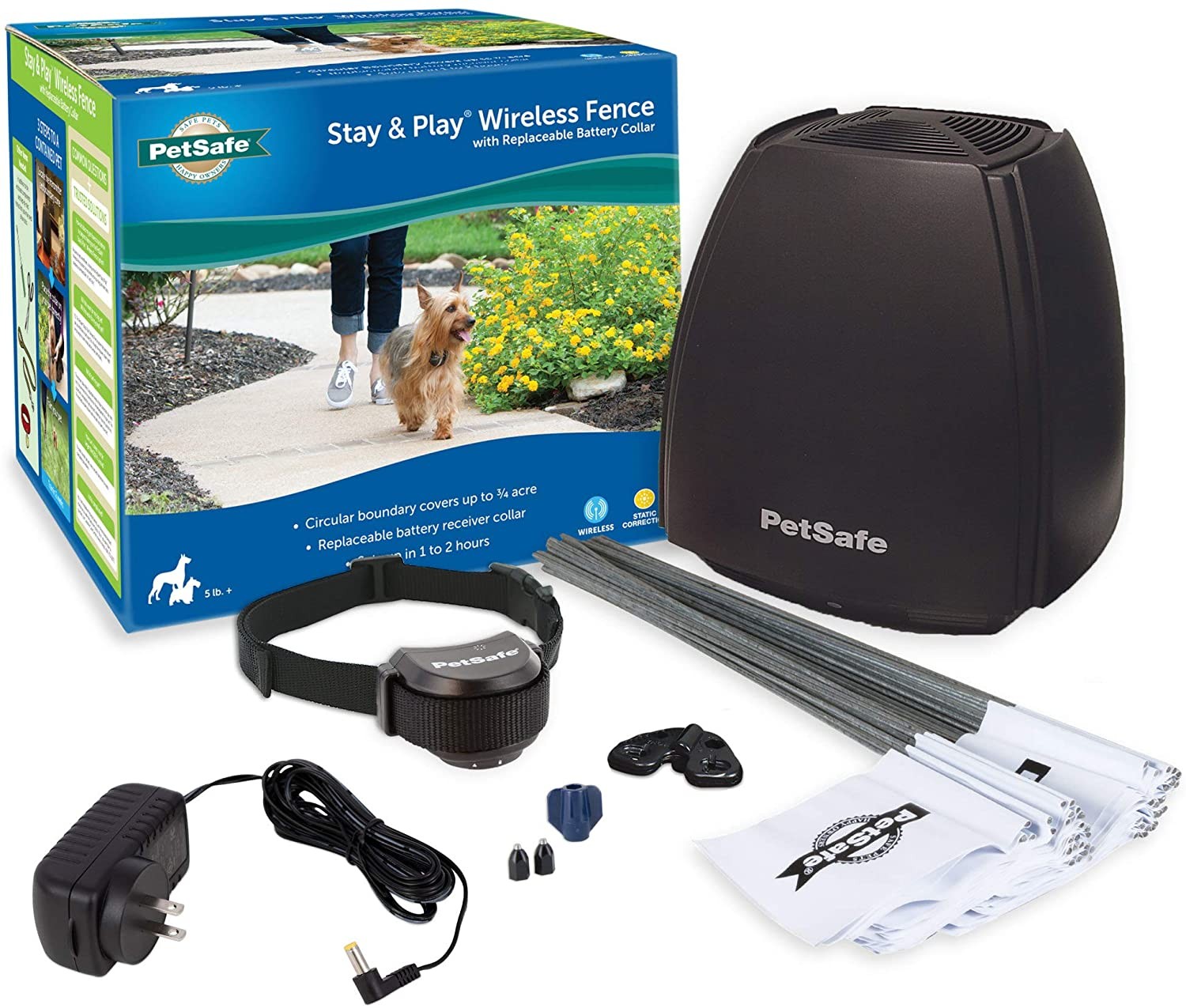 PetSafe Stay & Play - Valla inalámbrica con collar de batería reemplazable