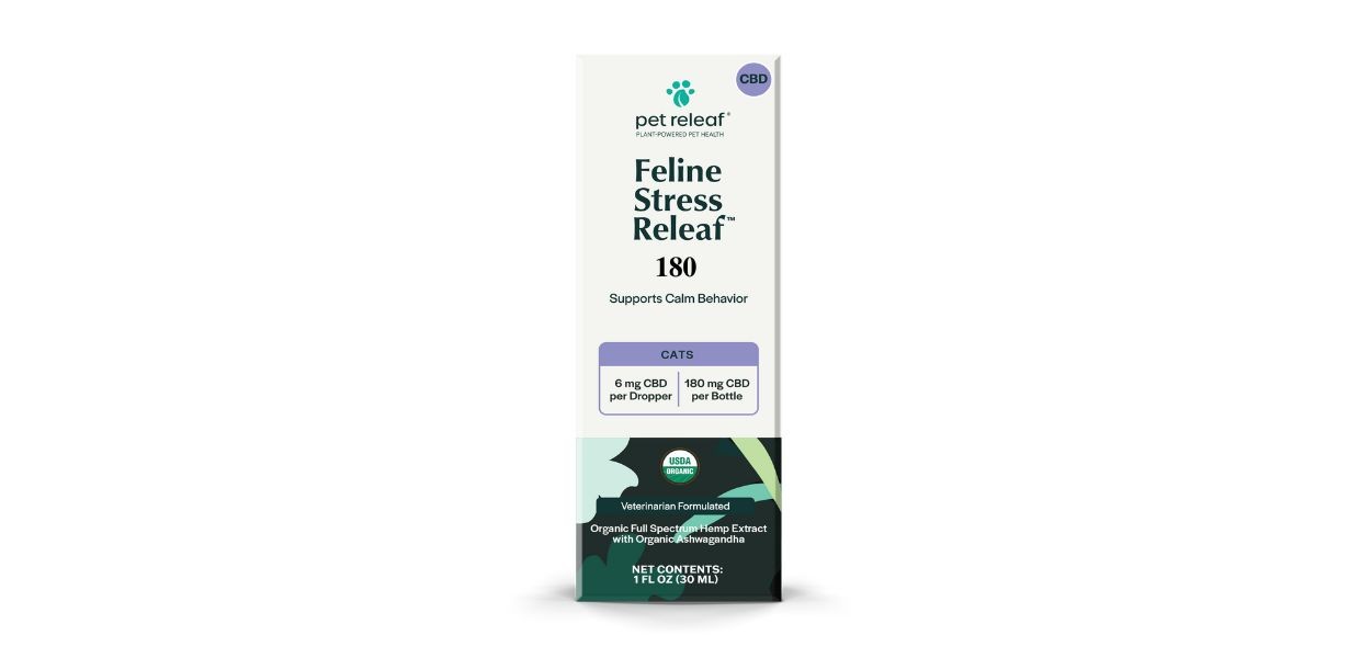 PET RELEAF - FELINE STRESS RELEAF HEMP OIL ORGANIC CBD 180mg