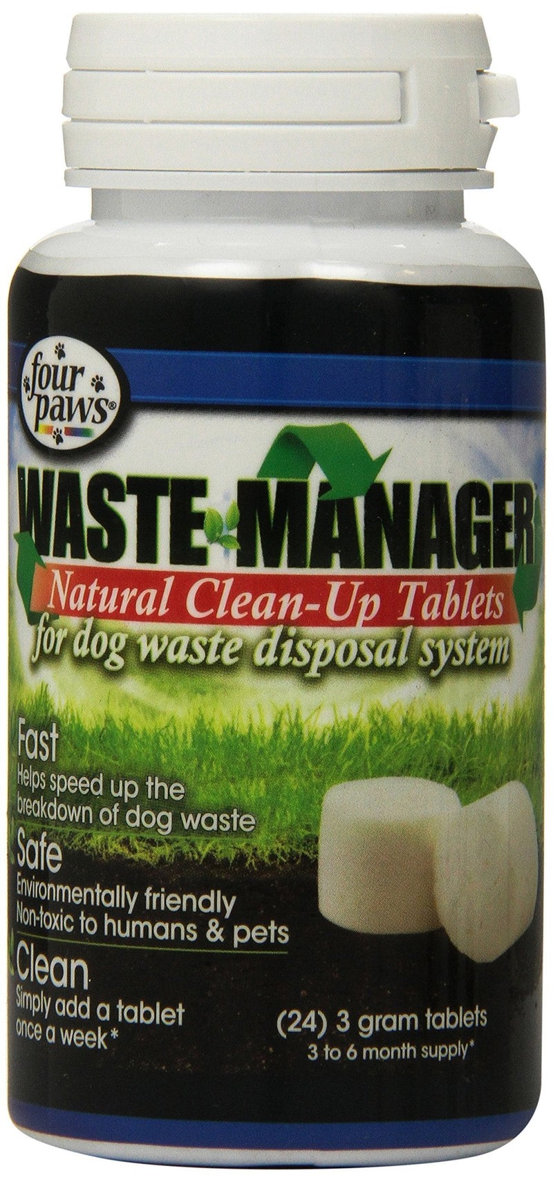 Four Paws Waste Manager Tabletas de limpieza natural para sistema de eliminación de desechos de perros 24 tabletas