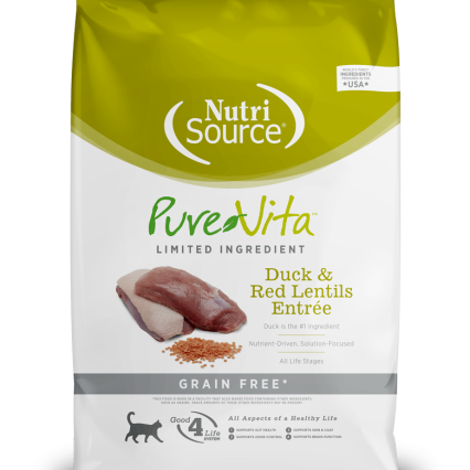 Nutri Source Pure Vita Duck & Red Lentils Para Gato Libre de Granos (Pato Y Lentejas Rojas) 6,6 lb